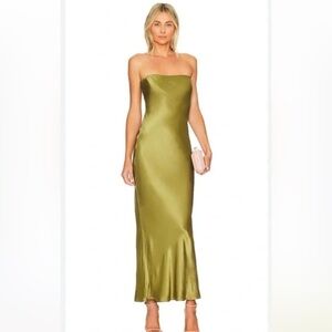 House of Harlow 1960 Strapless Dress in Olive Satin